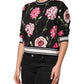 Black Floral Print Cotton Short Sleeves Top