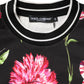 Black Floral Print Cotton Short Sleeves Top