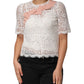 White Floral Lace Short Sleeves Blouse Top