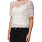 White Floral Lace Short Sleeves Blouse Top