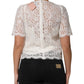 White Floral Lace Short Sleeves Blouse Top