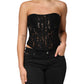 Black Strapless Floral Lace Bustier Cropped Top