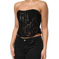 Black Strapless Floral Lace Bustier Cropped Top
