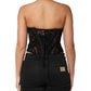 Black Strapless Floral Lace Bustier Cropped Top