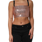 Pink Sequined Nylon Sleeveless Cropped Top