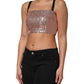 Pink Sequined Nylon Sleeveless Cropped Top