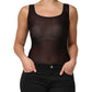 Black Nylon Sleeveless Round Neck Tank Top