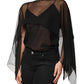 Black See Through Silk Chiffon Lace Blouse Top