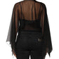 Black See Through Silk Chiffon Lace Blouse Top