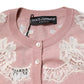 Pink Floral Lace Detailing Cardigan Sweater