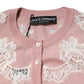 Pink Floral Lace Detailing Cardigan Sweater