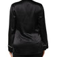 Black Silk Ascot Collared Button Blouse Top