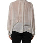 White Black Silk Long Sleeve Ascot Collar Top