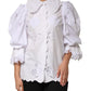 White Ruffled Lace Embellished Blouse Top