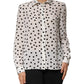 White Black Dotted Silk Long Sleeves Top