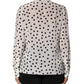 White Black Dotted Silk Long Sleeves Top
