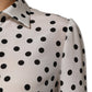 White Black Dotted Silk Long Sleeves Top
