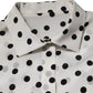 White Black Dotted Silk Long Sleeves Top