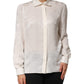 White Silk Long Sleeves Collared Shirt Top