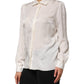 White Silk Long Sleeves Collared Shirt Top