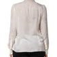 White Silk Long Sleeves Collared Shirt Top