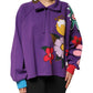 Purple Floral Print Cotton Long Sleeves Top