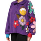 Purple Floral Print Cotton Long Sleeves Top