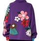 Purple Floral Print Cotton Long Sleeves Top