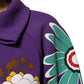 Purple Floral Print Cotton Long Sleeves Top