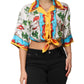 Multicolor Chili Silk Cropped Blouse Top