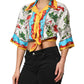 Multicolor Chili Silk Cropped Blouse Top