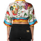 Multicolor Chili Silk Cropped Blouse Top