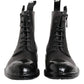 Brown Black Lace Up Mid Calf Men Boots Shoes