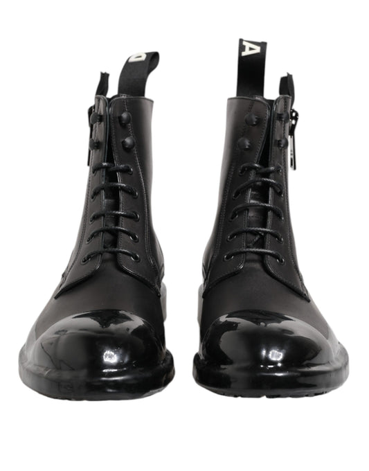 Brown Black Lace Up Mid Calf Men Boots Shoes