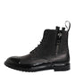 Brown Black Lace Up Mid Calf Men Boots Shoes