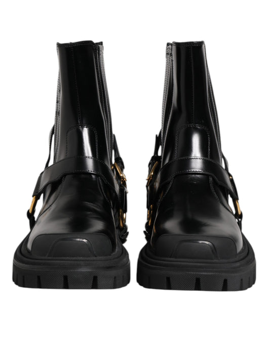 Black Leather Chelsea Men Short Boots Shoes