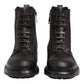 Dark Brown Leather Lace Up Mid Calf Boots Shoes