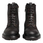 Dark Brown Leather Lace Up Mid Calf Boots Shoes