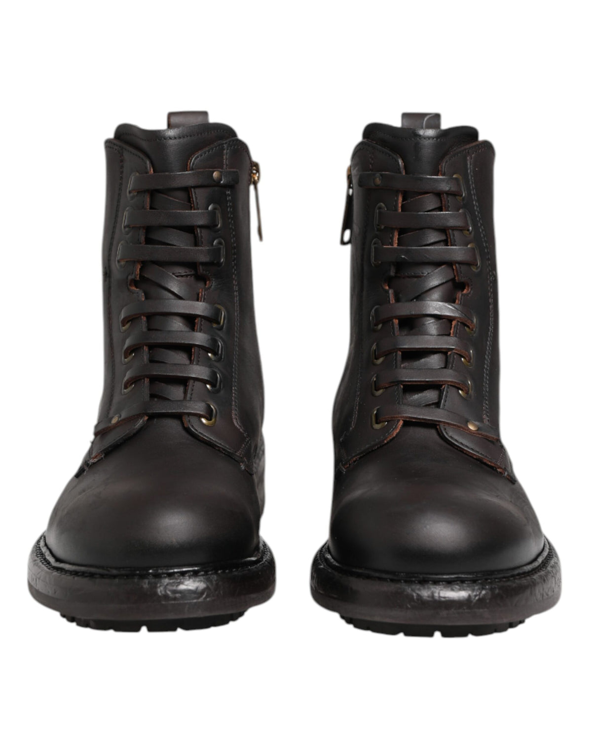 Dark Brown Leather Lace Up Mid Calf Boots Shoes