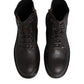 Dark Brown Leather Lace Up Mid Calf Boots Shoes