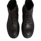Dark Brown Leather Lace Up Mid Calf Boots Shoes