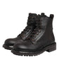 Dark Brown Leather Lace Up Mid Calf Boots Shoes
