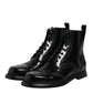 Black Leather Lace Up Mid Calf Boots Shoes