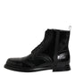 Black Leather Lace Up Mid Calf Boots Shoes