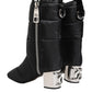 Black Padded Mid Calf Logo Heel Boots Shoes