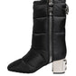 Black Padded Mid Calf Logo Heel Boots Shoes