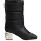 Black Padded Mid Calf Logo Heel Boots Shoes
