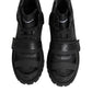 Black Leather Trekking Sneakers Boots Shoes