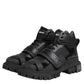 Black Leather Trekking Sneakers Boots Shoes