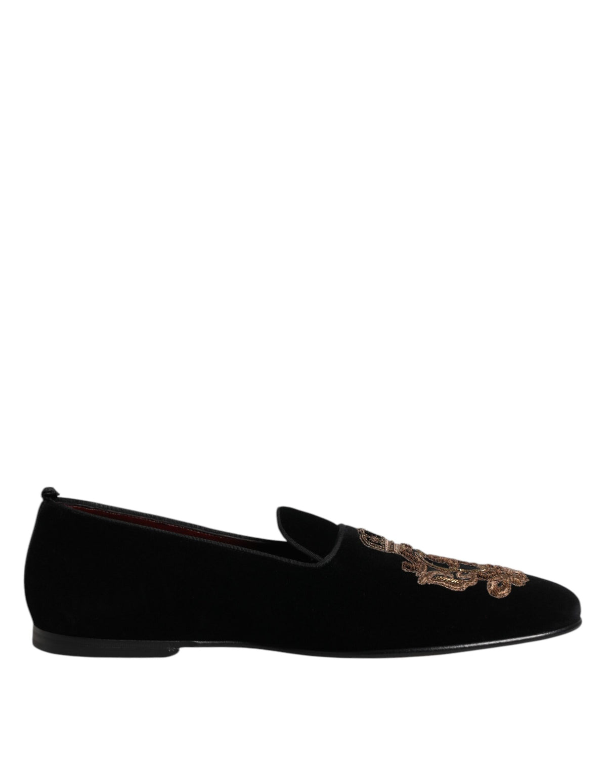 Black Velvet Gold Crown Mens Loafers Shoes